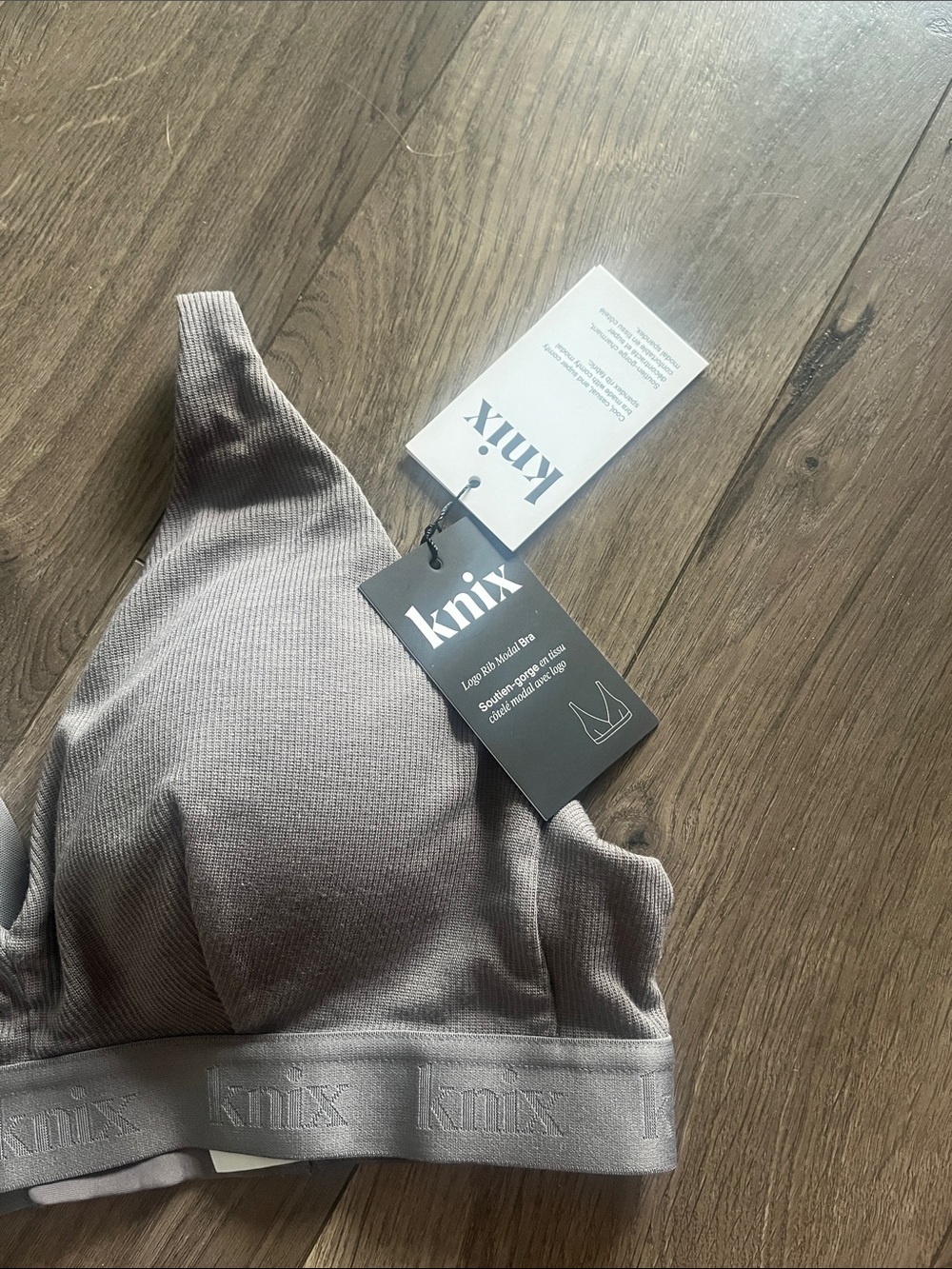 Knix Logo Modal Ribbed Bra Gray New Large - Picture 3 of 7